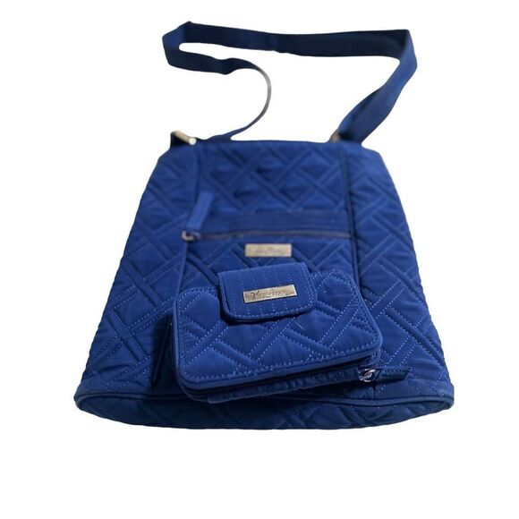 Vera Bradley Solid Blue Crossbody Messenger Bag with Matching Wallet - Picture 1 of 5